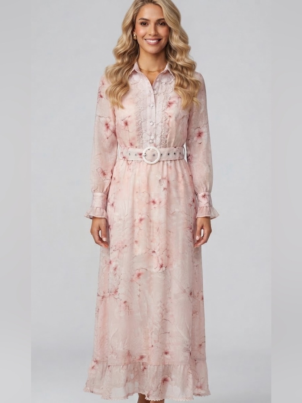 Women's Dream Catcher Floral Maxi Dress Size 40/ US8 Pink Beige